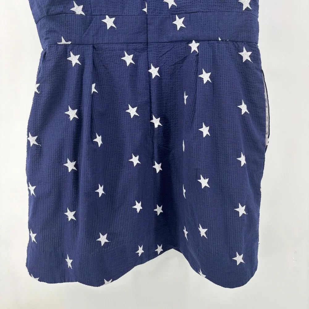 Lauren‎ James Navy Blue Seersucker Star Embroidered Scalloped Mini Dress Halter